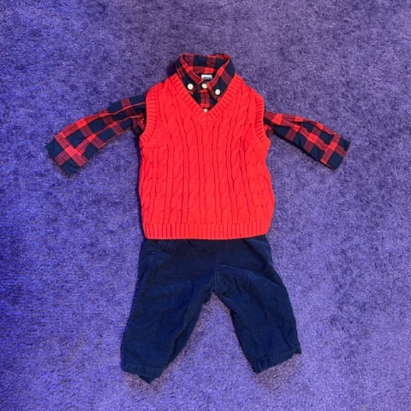 Janie and Jack 3 piece set - button up long sleeve shirt, overalls and vest - 3M - Picture 3 of 6